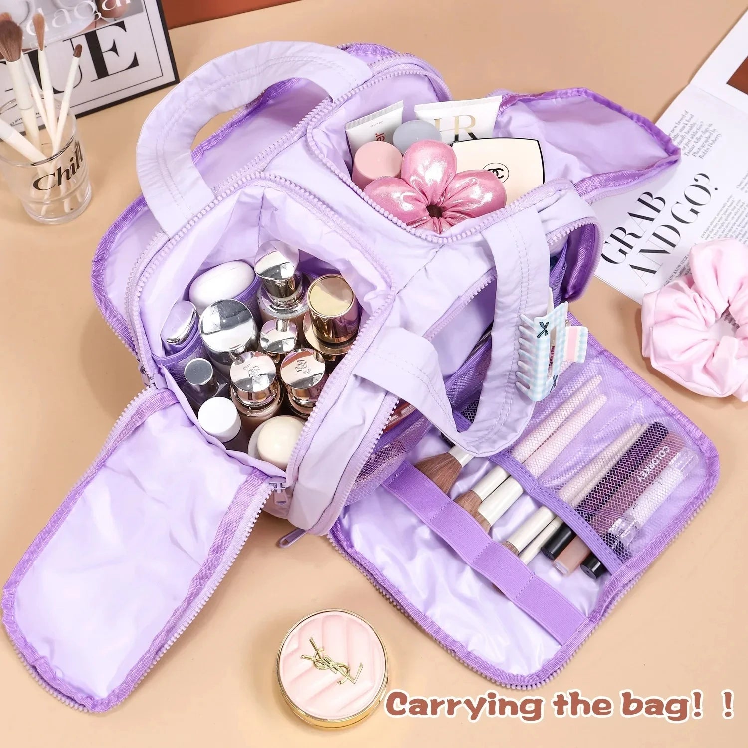 Large Capacity Travel Makeup Bag With Compartments - BAGS